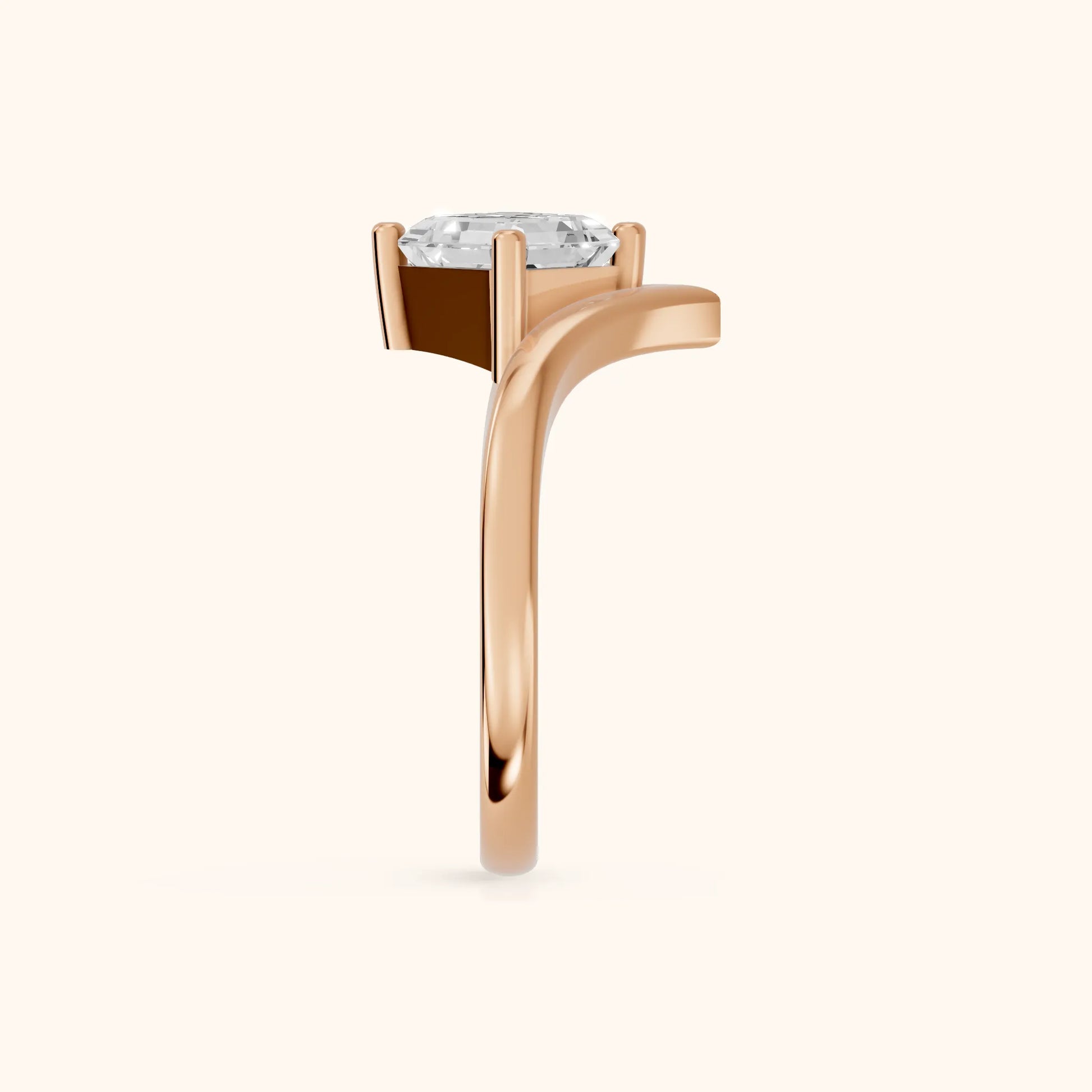 Evelyn Chevron Solitaire Asscher Diamond Engagement Ring in Rose Gold - SideView