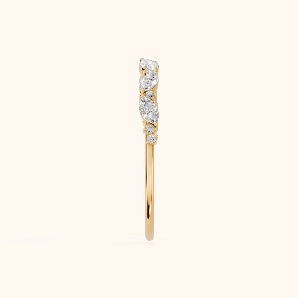 Nika Petite Marquise & Round Diamond Wedding Band in Yellow Gold - SideView
