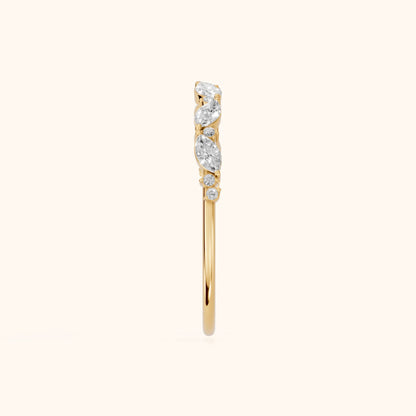 Nika Petite Marquise & Round Diamond Wedding Band in Yellow Gold - SideView