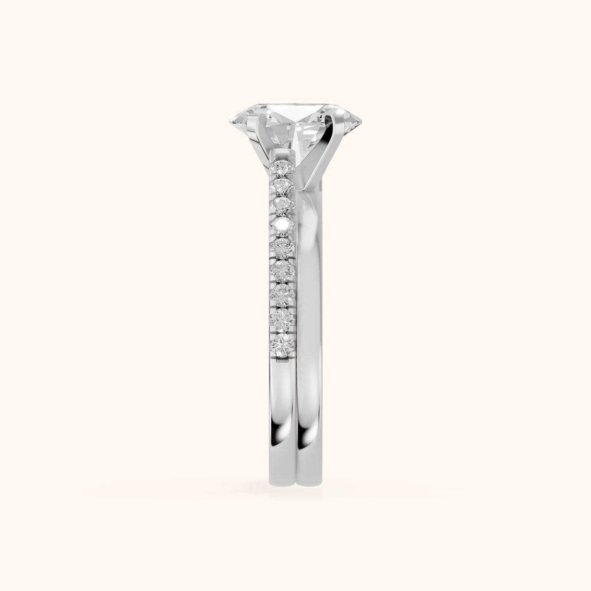 Edith Criss Cross Pavé Oval Diamond Engagement Ring in White Gold - SideView.webp