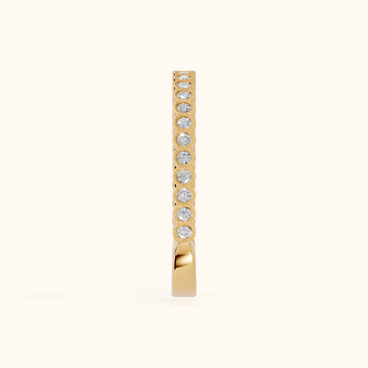 Marielle Milgrain Bezel Round Diamond Half Eternity Band in Yellow Gold - SideView
