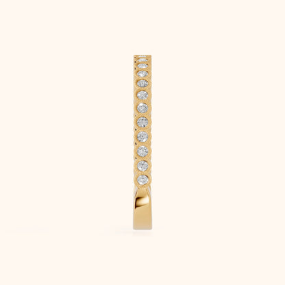 Marielle Milgrain Bezel Round Diamond Half Eternity Band in Yellow Gold - SideView
