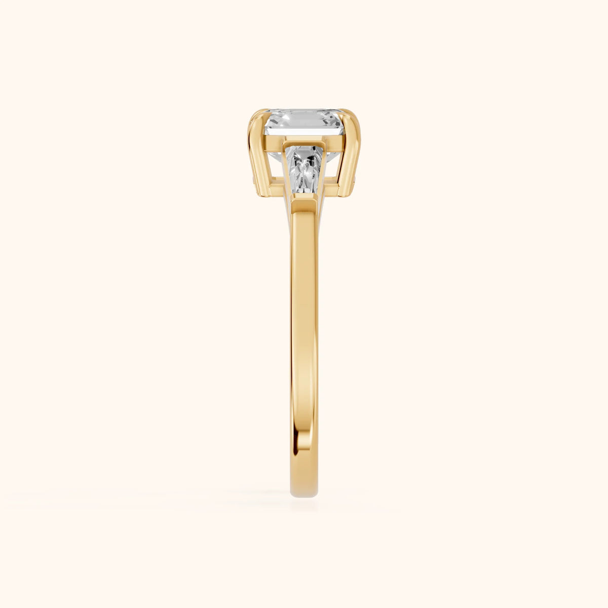Winnie Three-Stone Asscher Diamond Engagement Ring in Yellow Gold - SideView.webp