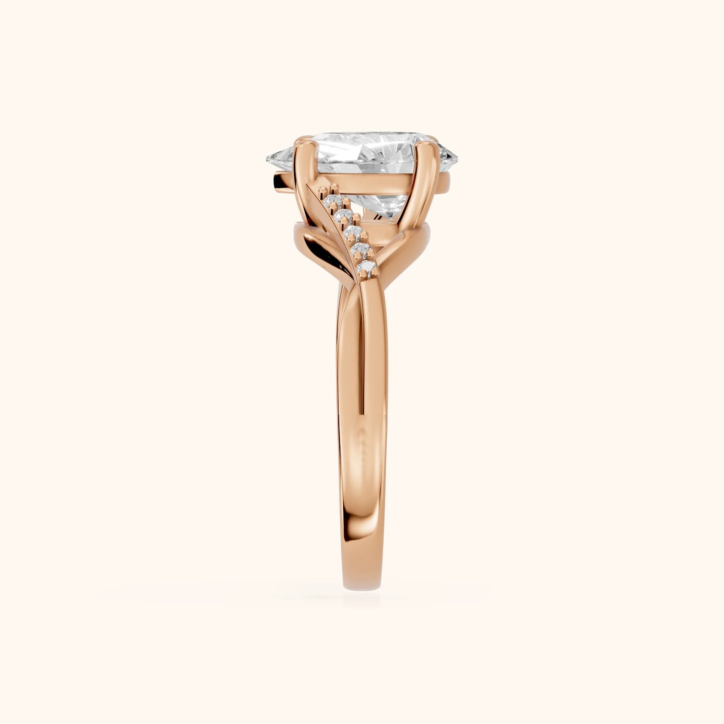 Veronica Twist Side Stone Pear Diamond Engagement Ring in Rose Gold - SideView