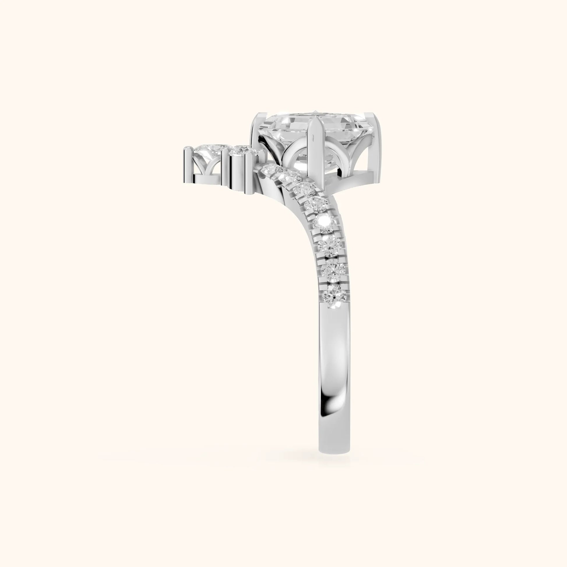 Isabella Legacy Side Stone Asscher Diamond Engagement Ring in Silver - SideView