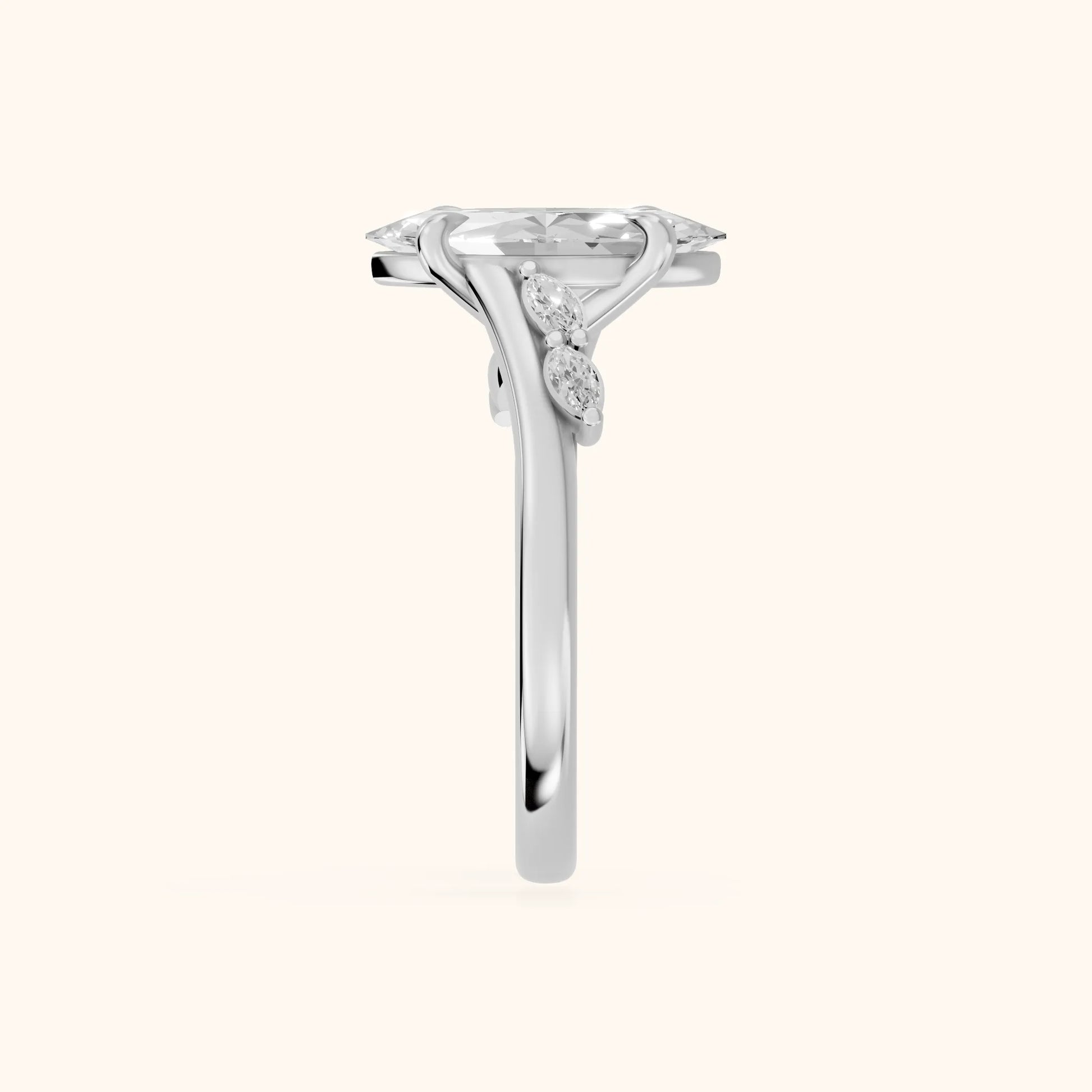 Flora Twist Side Stone Marquise Diamond Engagement Ring in Platinum - SideView