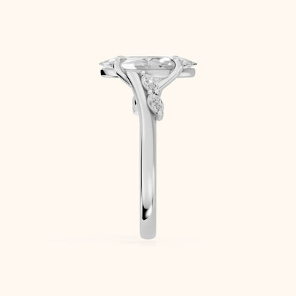 Flora Twist Side Stone Marquise Diamond Engagement Ring in Platinum - SideView