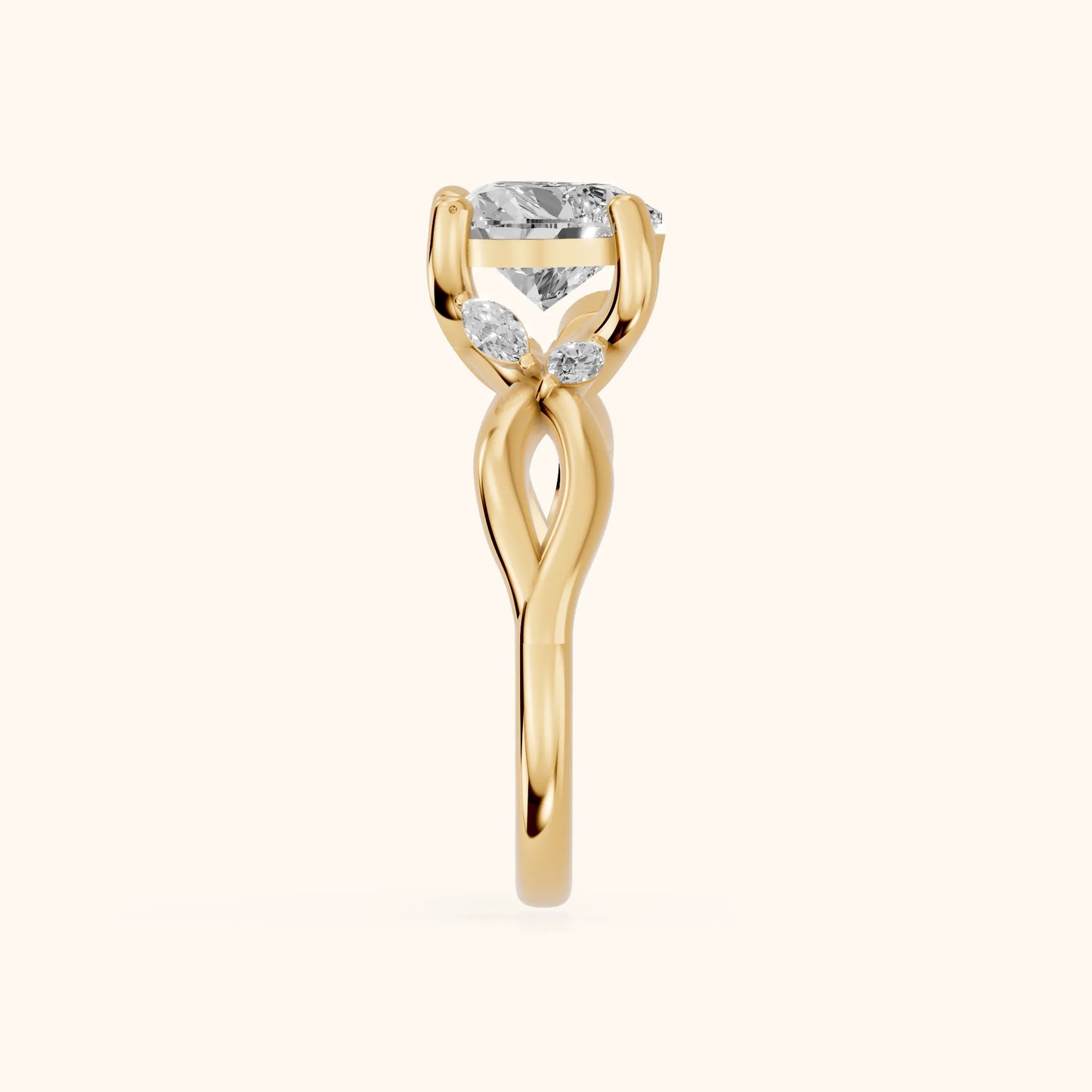 Luna Glow Twisted Heart Diamond Engagement Ring in Yellow Gold - SideView