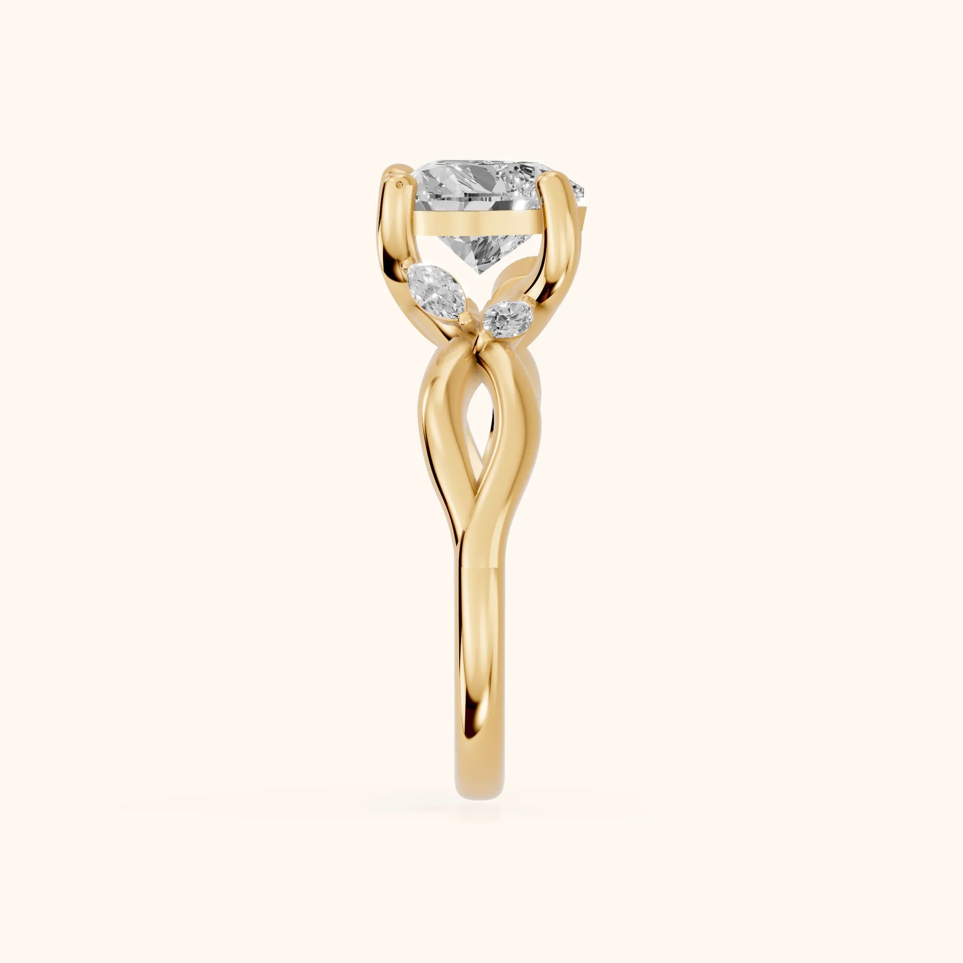Luna Glow Twisted Heart Diamond Engagement Ring in Yellow Gold - SideView