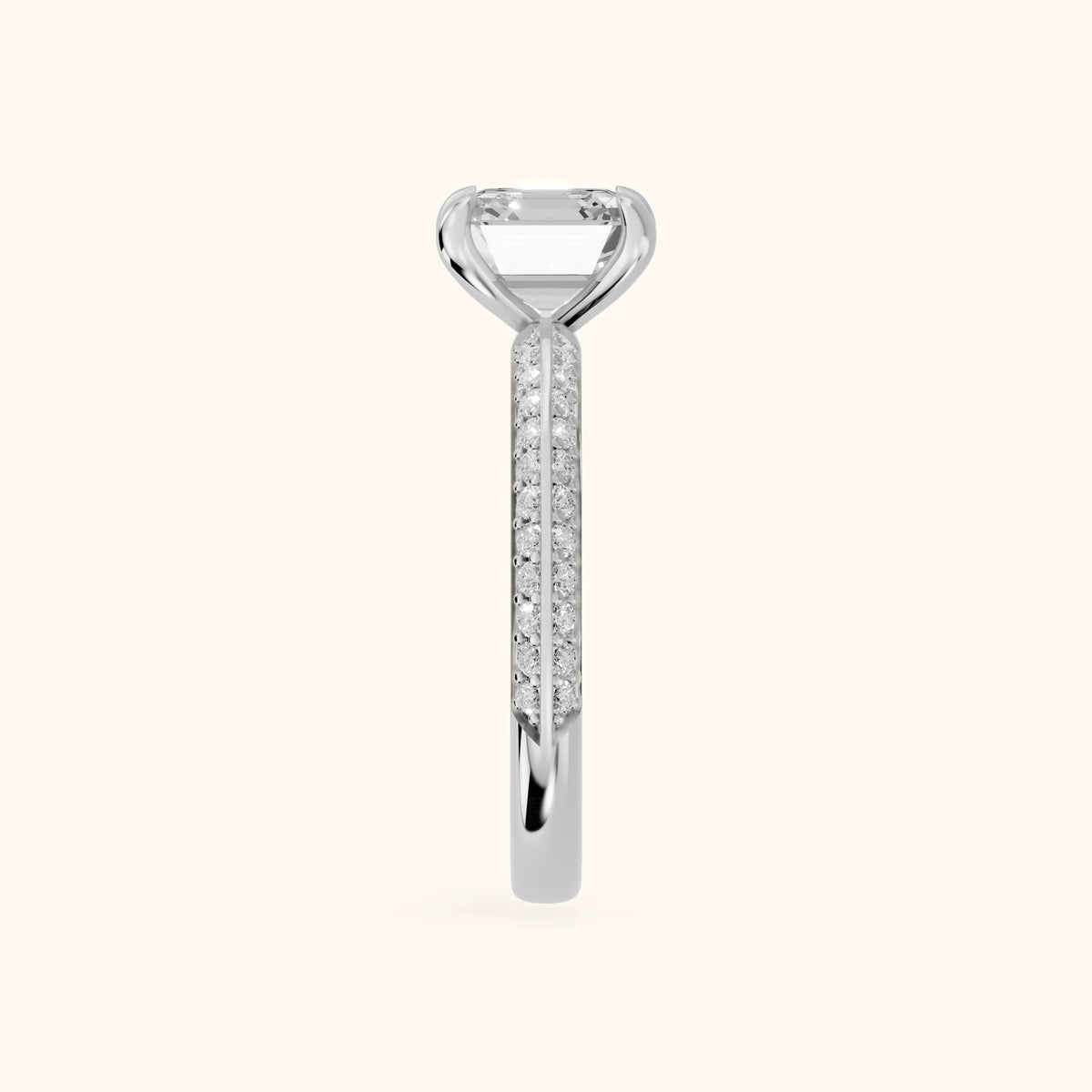 Meredith Knife Edge Pavé Asscher Diamond Engagement Ring in White Gold - SideView.webp