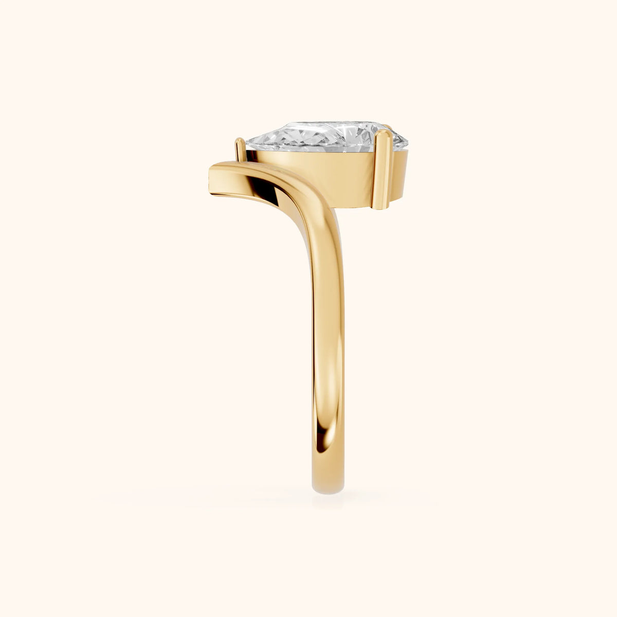 Evelyn Chevron Solitaire Pear Diamond Engagement Ring in Yellow Gold - SideView