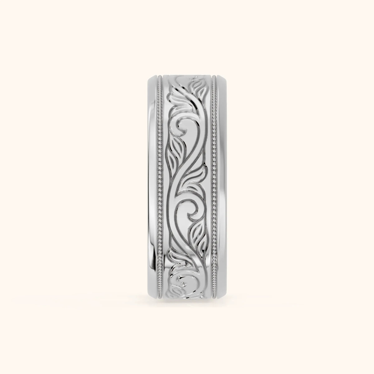 Navya Carved Milgrain Wedding Band in Silver - SideView