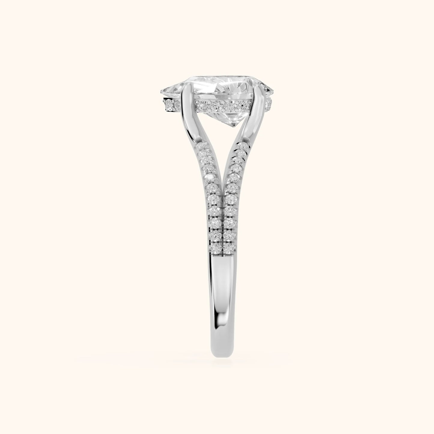 Eternal Embrace Solitaire Pear Diamond Engagement Ring in Silver - SideView