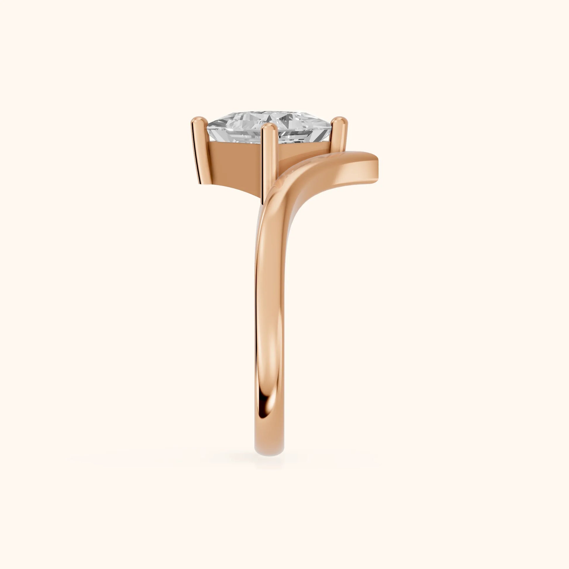 Evelyn Chevron Solitaire Princess Diamond Engagement Ring in Rose Gold - SideView
