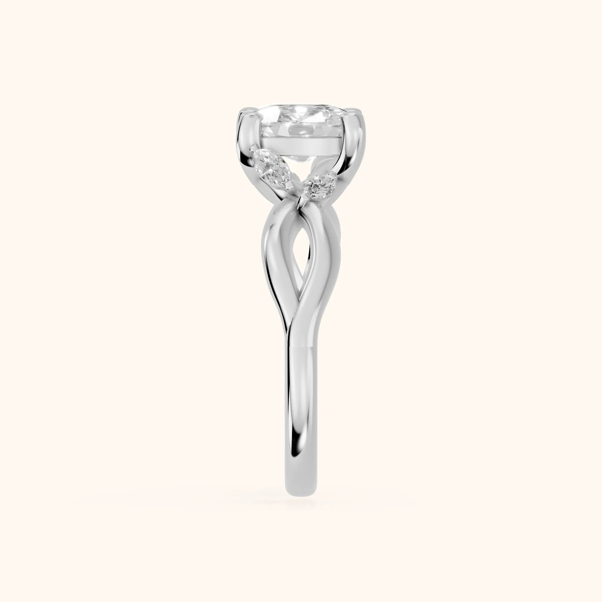 Luna Glow Twisted Cushion Diamond Engagement Ring in Platinum - SideView