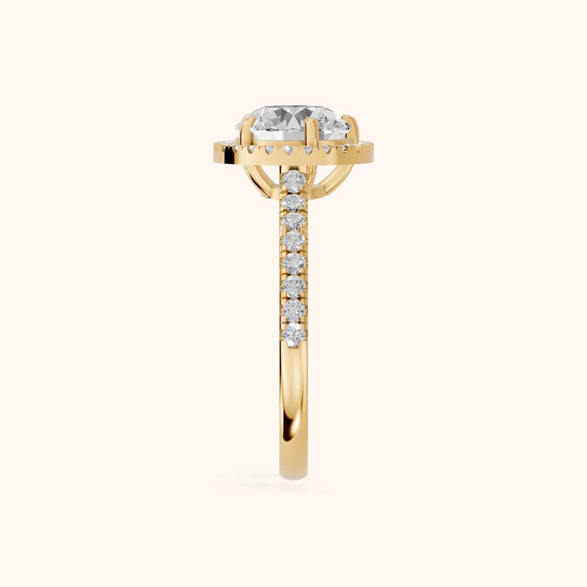 Mabel Halo French Pavé Round Diamond Engagement Ring in Yellow Gold - SideView.webp
