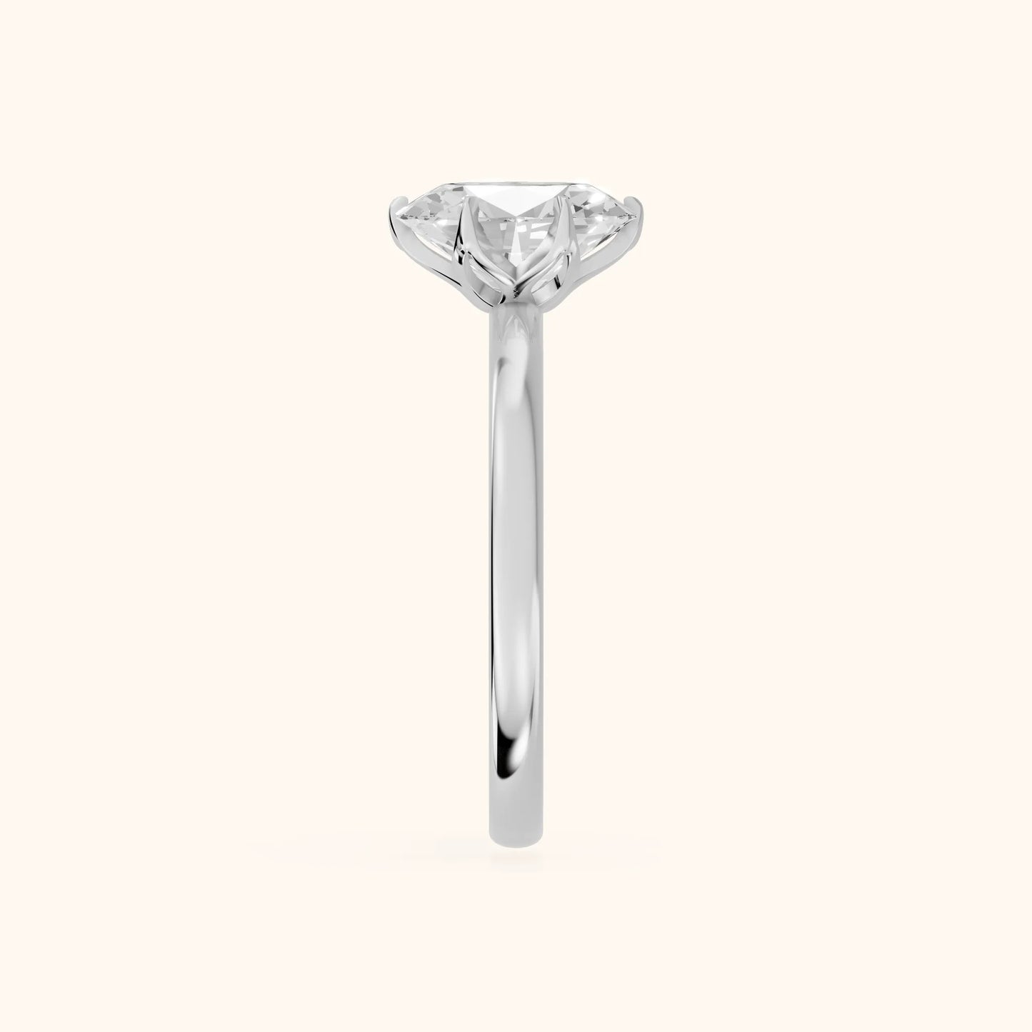 Serena Blossom Solitaire Oval Diamond Engagement Ring in Platinum - SideView