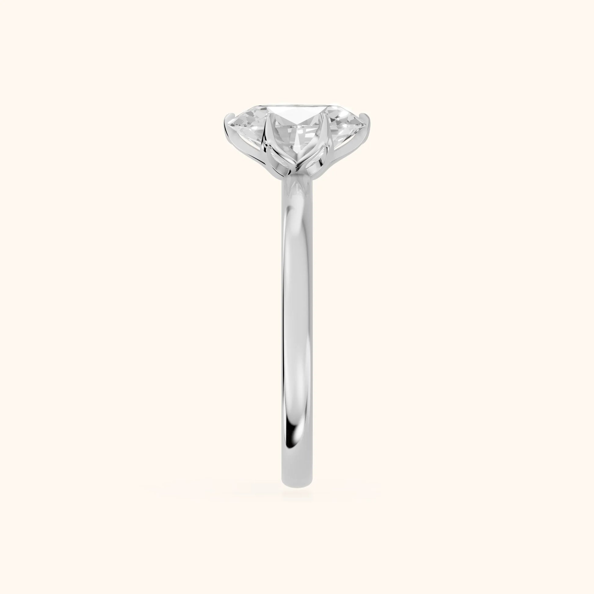 Serena Blossom Solitaire Oval Diamond Engagement Ring in Platinum - SideView