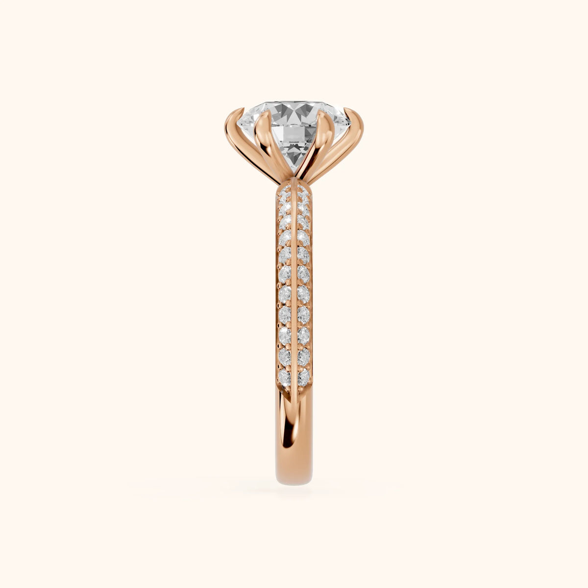 Meredith Knife Edge Pavé Round Diamond Engagement Ring in Rose Gold - SideView.webp