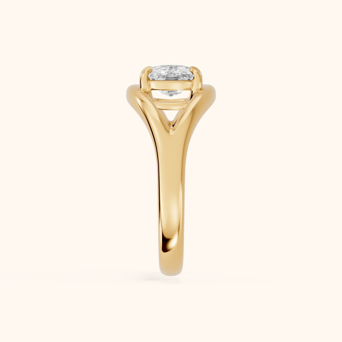 Madeleine Split Shank Cushion Diamond Engagement Ring in Yellow Gold - SideView.webp