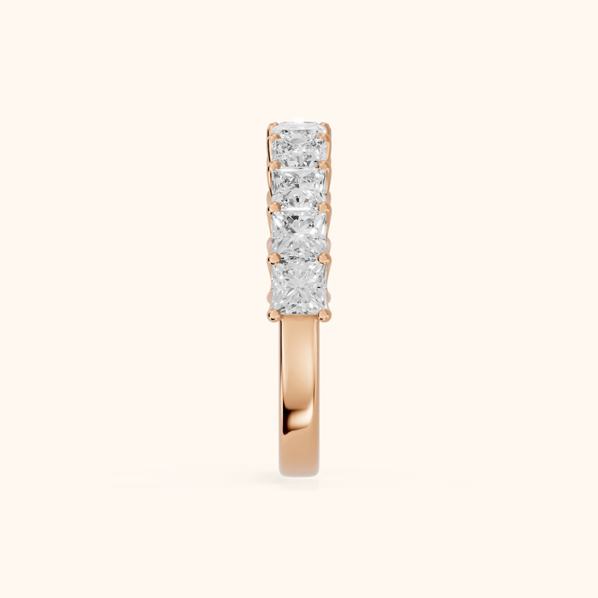 Pia Shared Prong Princess Diamond Half Eternity Band in Rose Gold - SideView