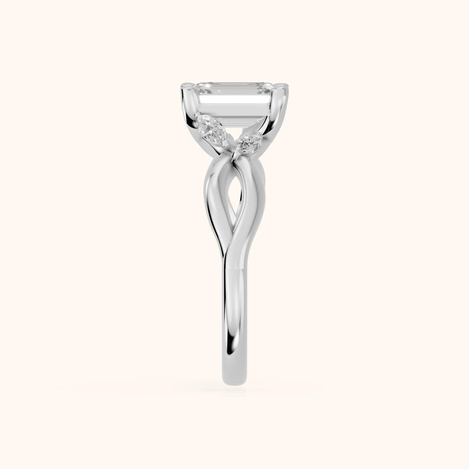 Luna Glow Twisted Emerald Diamond Engagement Ring in Platinum - SideView