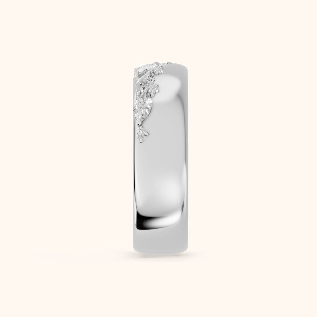 Ambika Dome Marquise & Round Diamond Wedding Band in White Gold - SideView