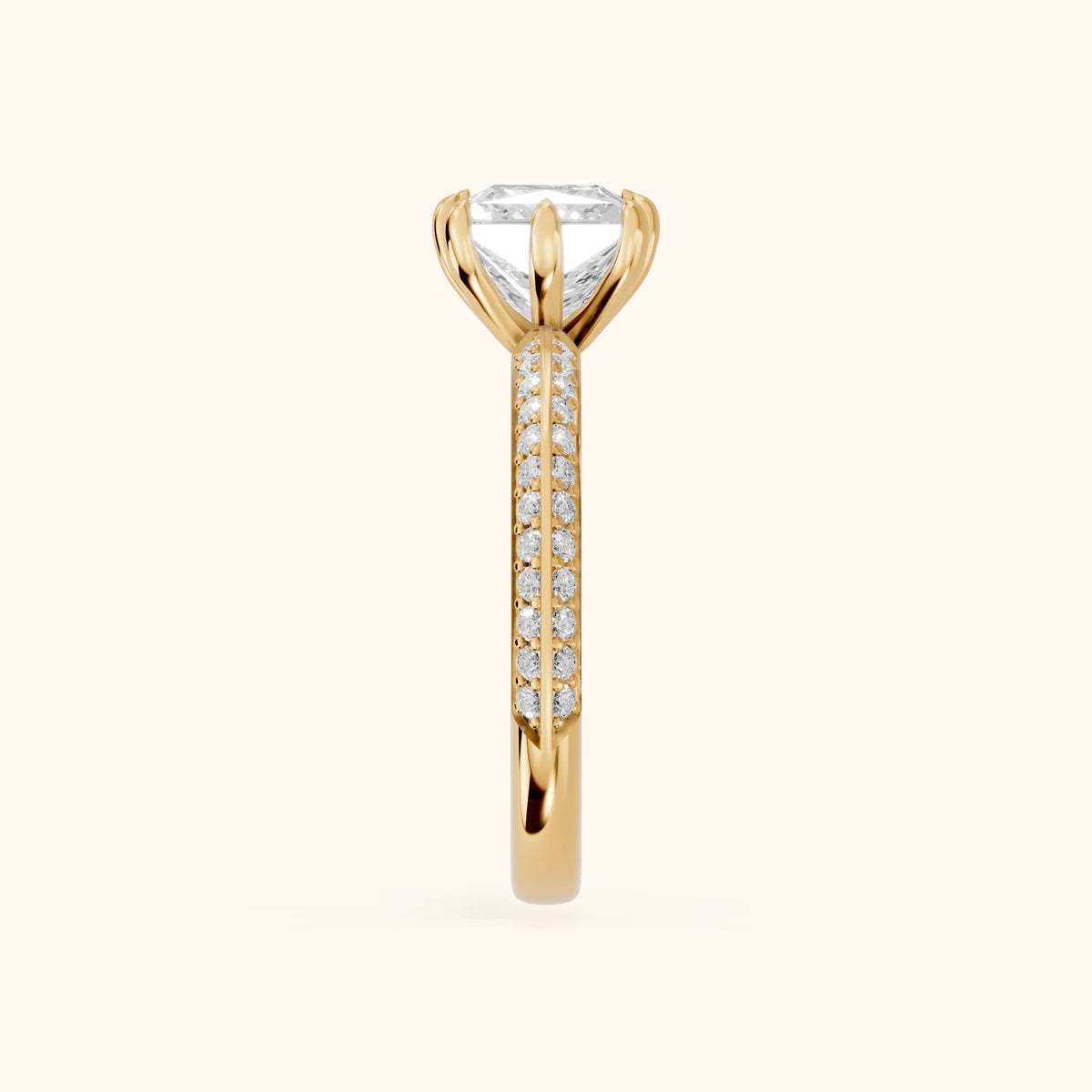 Meredith Knife Edge Pavé Princess Diamond Engagement Ring in Yellow Gold - SideView.webp