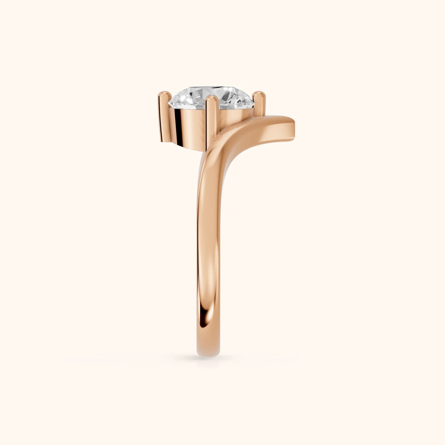 Evelyn Chevron Solitaire Round Diamond Engagement Ring in Rose Gold - SideView