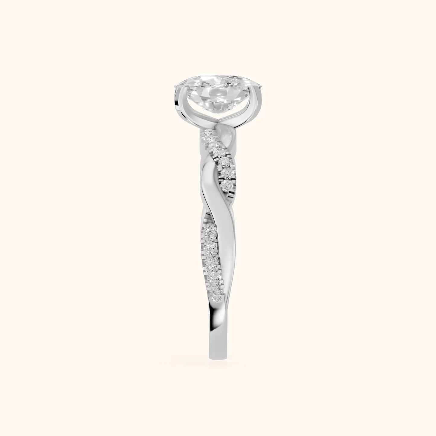 Twisted Side Stone Cushion Diamond Engagement Ring in Silver - SideView