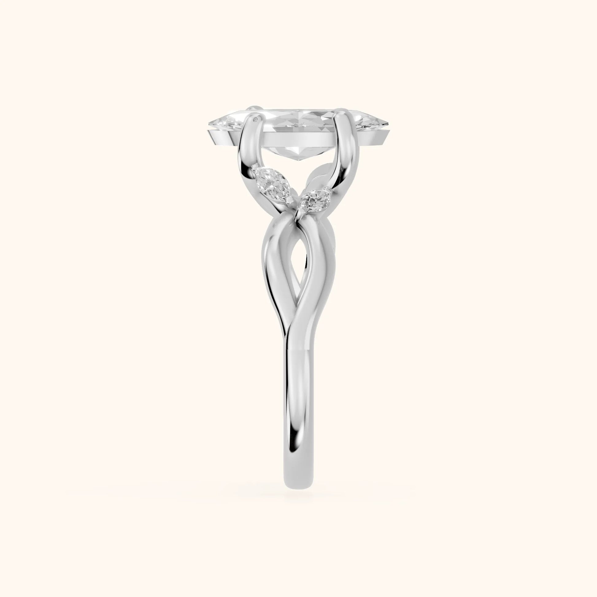Luna Glow Twisted Marquise Diamond Engagement Ring in Silver - SideView