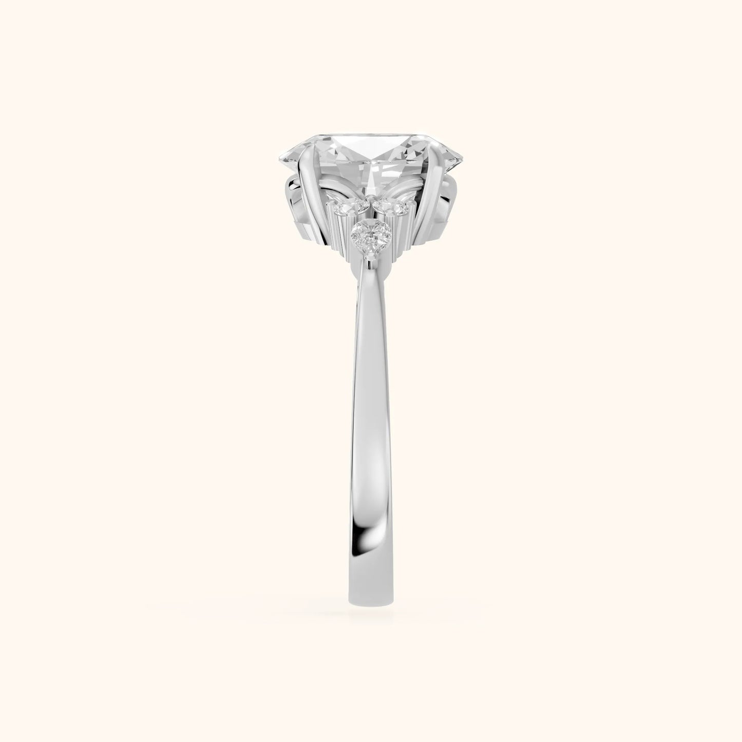 Amelia Three Stone Oval Diamond Engagement Ring in Platinum - SideView