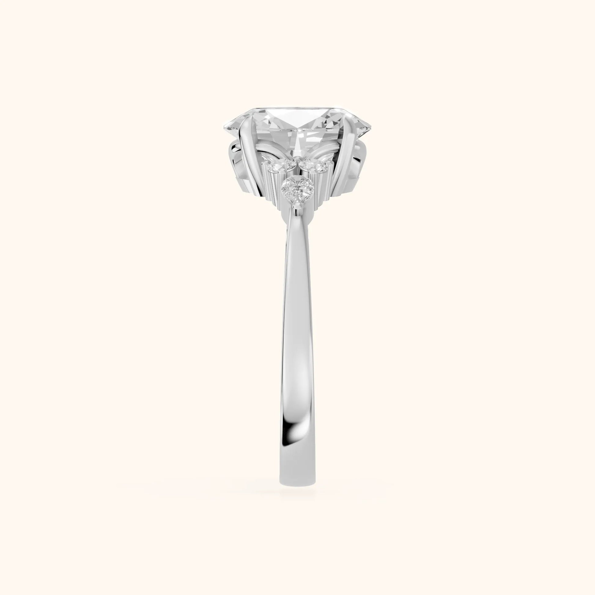 Amelia Three Stone Oval Diamond Engagement Ring in Platinum - SideView