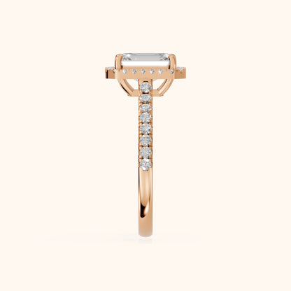 Mabel Halo French Pavé Emerald Diamond Engagement Ring in Rose Gold - SideView.webp