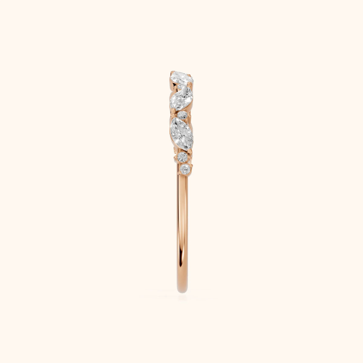 Nika Petite Marquise & Round Diamond Wedding Band in Rose Gold - SideView