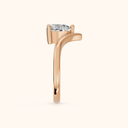 Evelyn Chevron Solitaire Heart Diamond Engagement Ring in Rose Gold - SideView