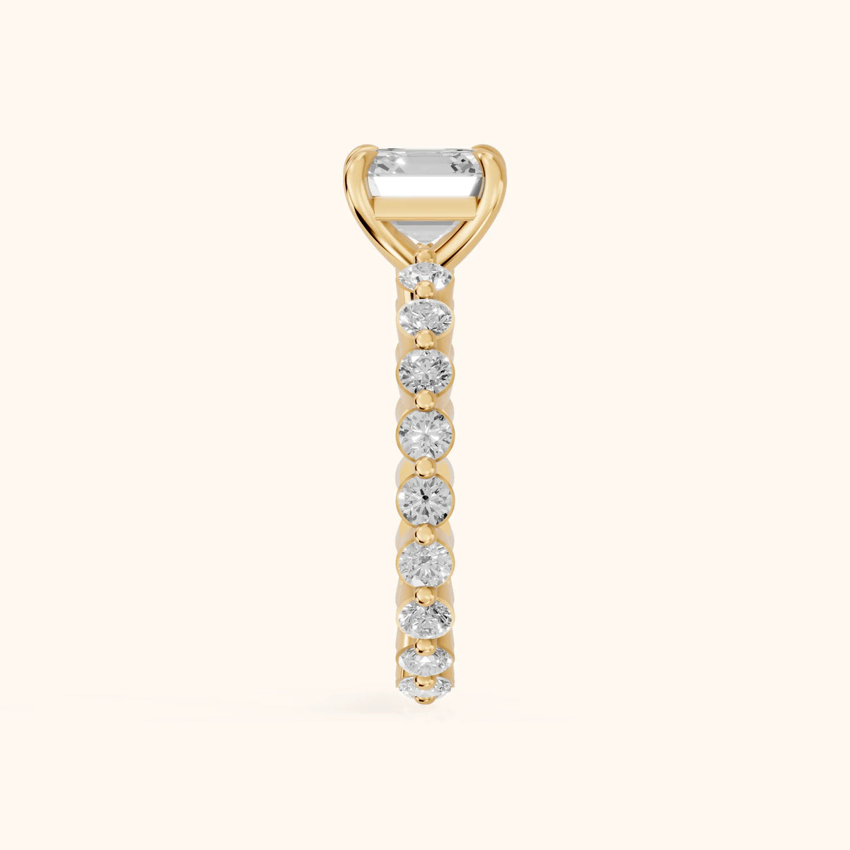 Piper Sidestone Asscher Diamond Engagement Ring in Yellow Gold - SideView.webp