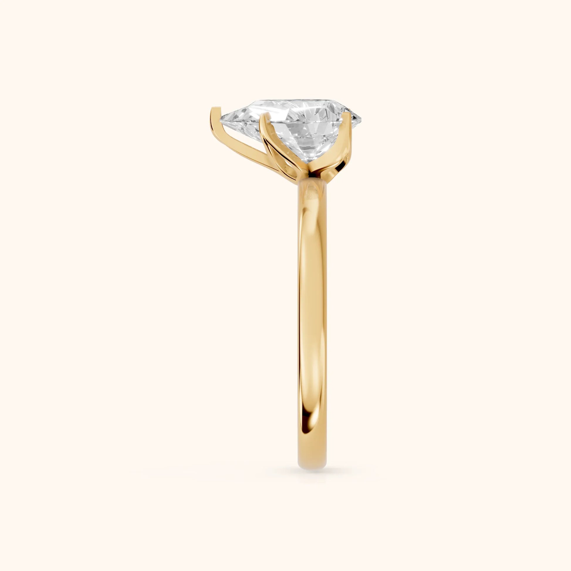 Serena Blossom Solitaire Pear Diamond Engagement Ring in Yellow Gold - SideView