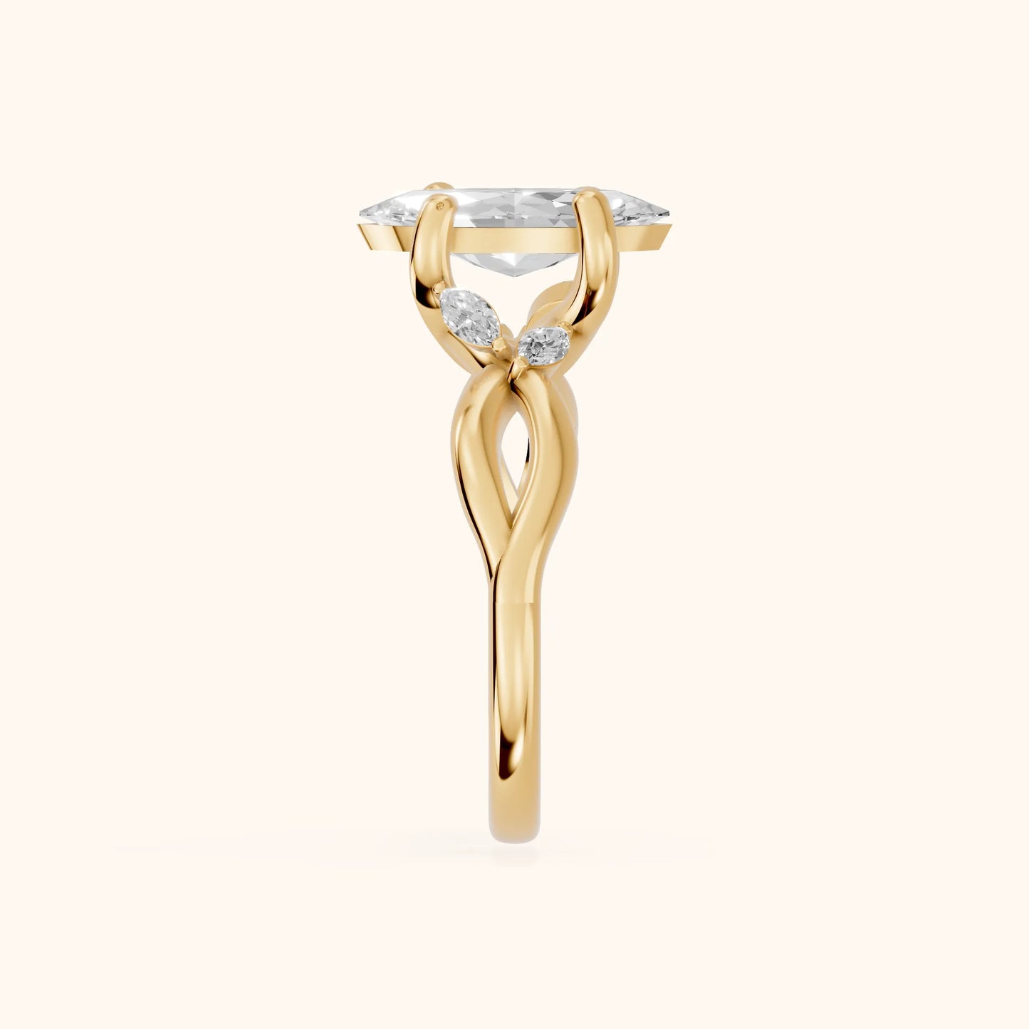 Luna Glow Twisted Marquise Diamond Engagement Ring in Yellow Gold - SideView