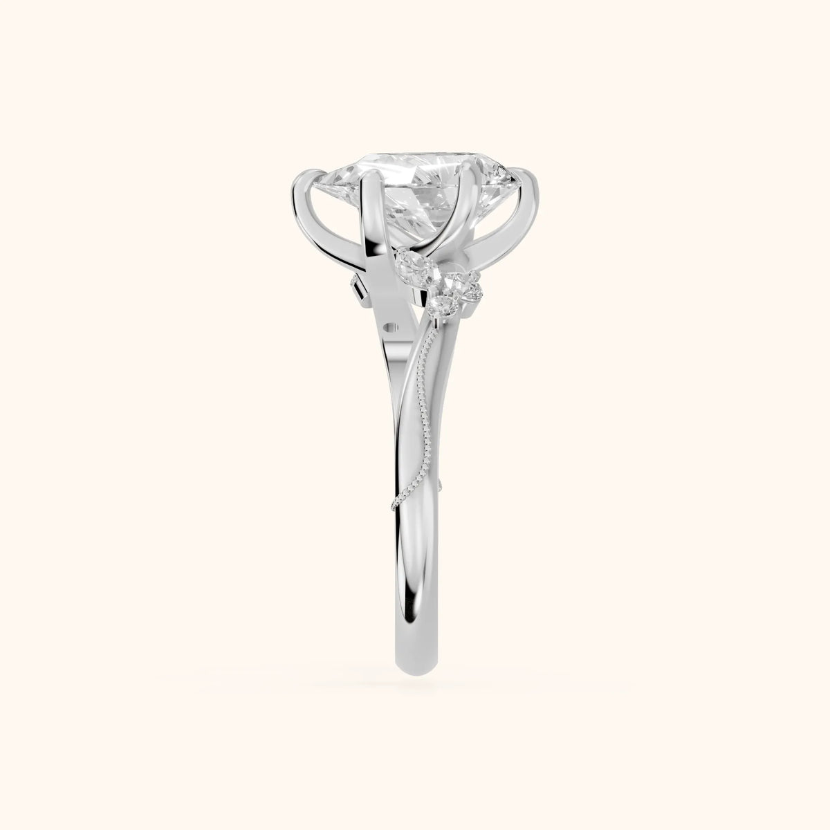 Joanna Milgrain Twist Pear Diamond Engagement Ring in Silver - SideView.webp