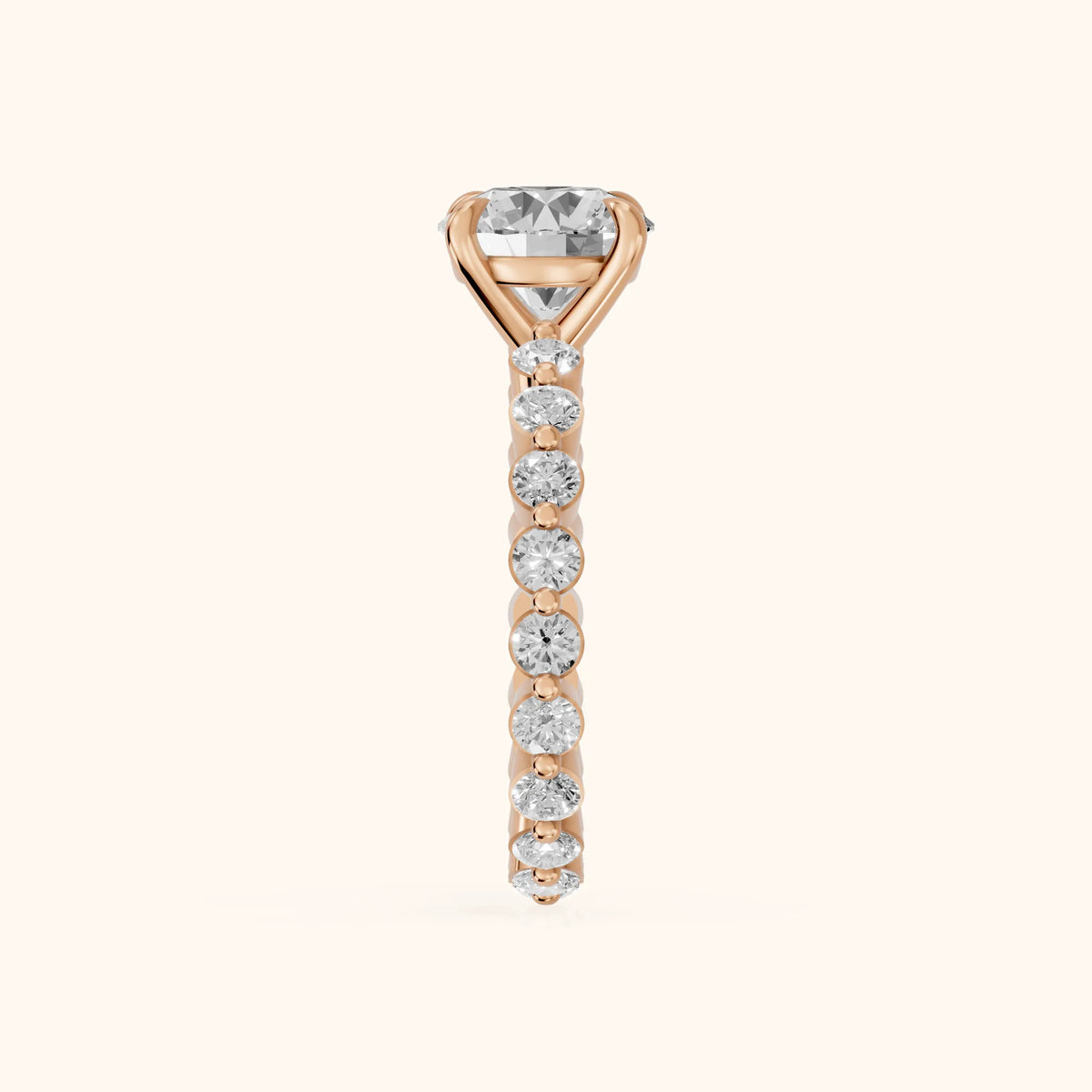 Piper Sidestone Round Diamond Engagement Ring in Rose Gold - SideView.webp