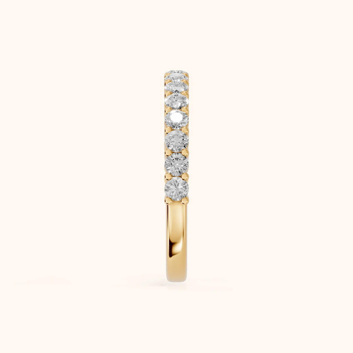 Gala Shared Prong Round Diamond Half Eternity Band in Yellow Gold - SideView