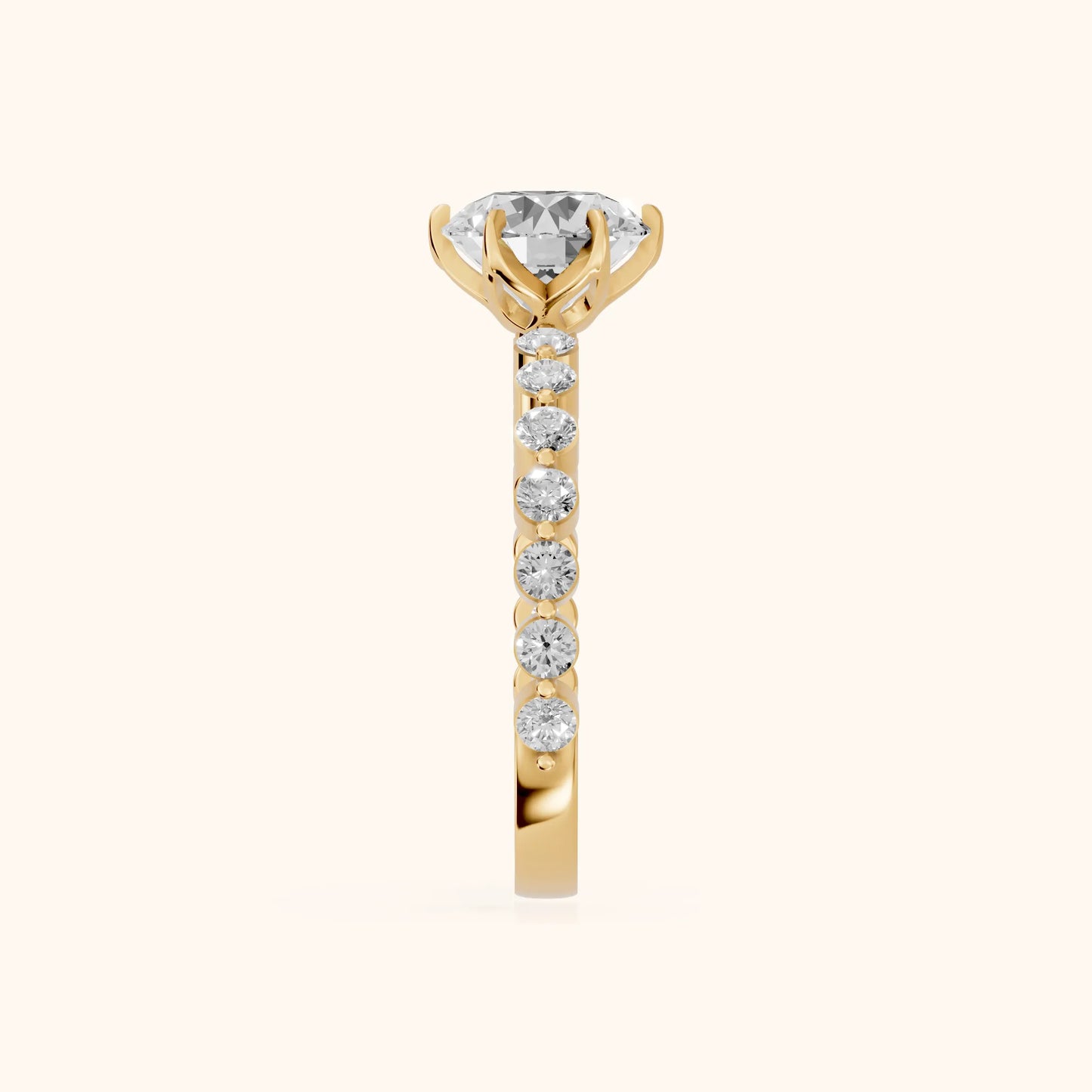 Eleanor Majesty Side Stone Round Diamond Engagement Ring in Yellow Gold - SideView