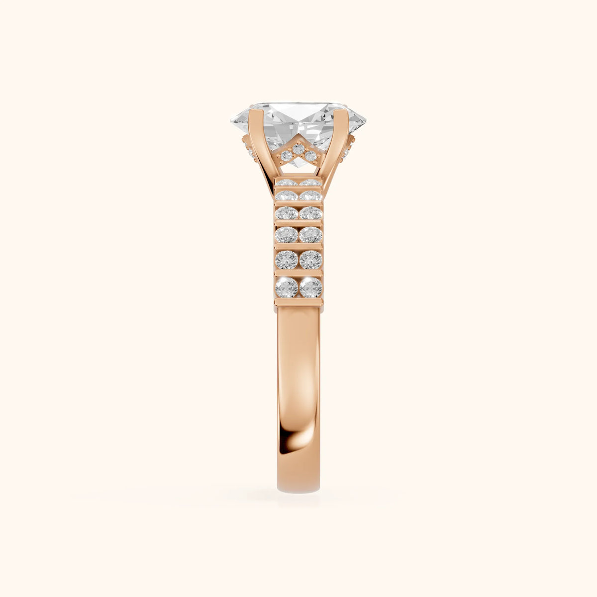 Honor Sidestone Oval Diamond Engagement Ring in Rose Gold - SideView.webp