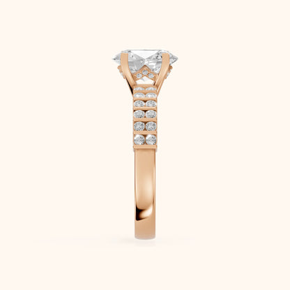 Honor Sidestone Oval Diamond Engagement Ring in Rose Gold - SideView.webp