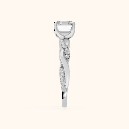 Twisted Side Stone Asscher Diamond Engagement Ring in Silver - SideView