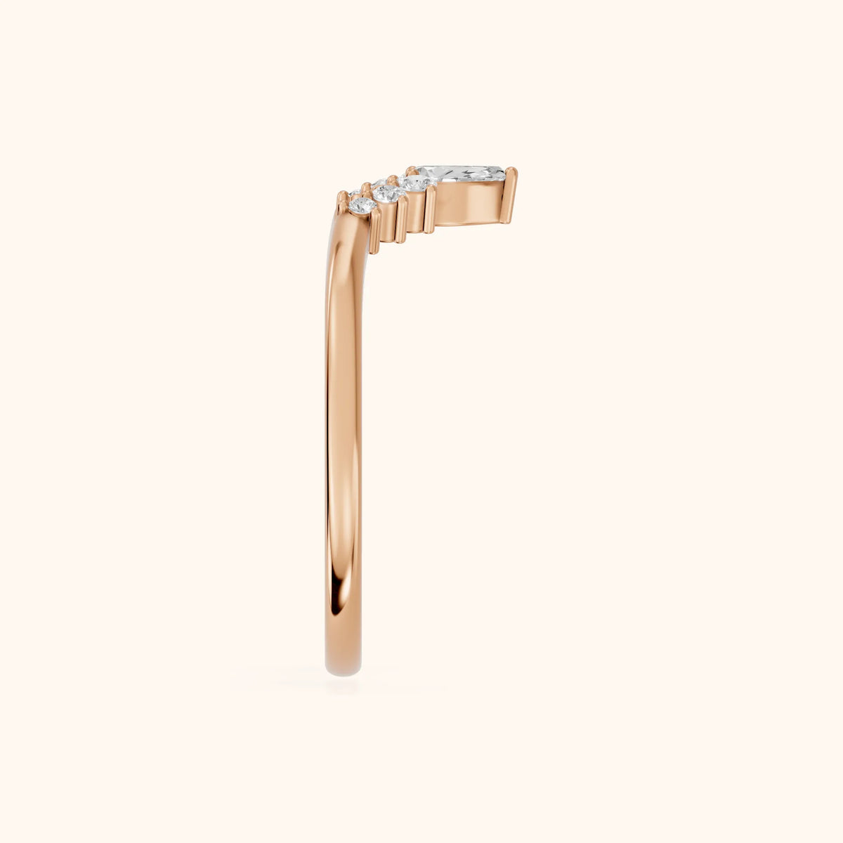 Nisha Curved Pear & Round Diamond Wedding Band in Rose Gold - SideView