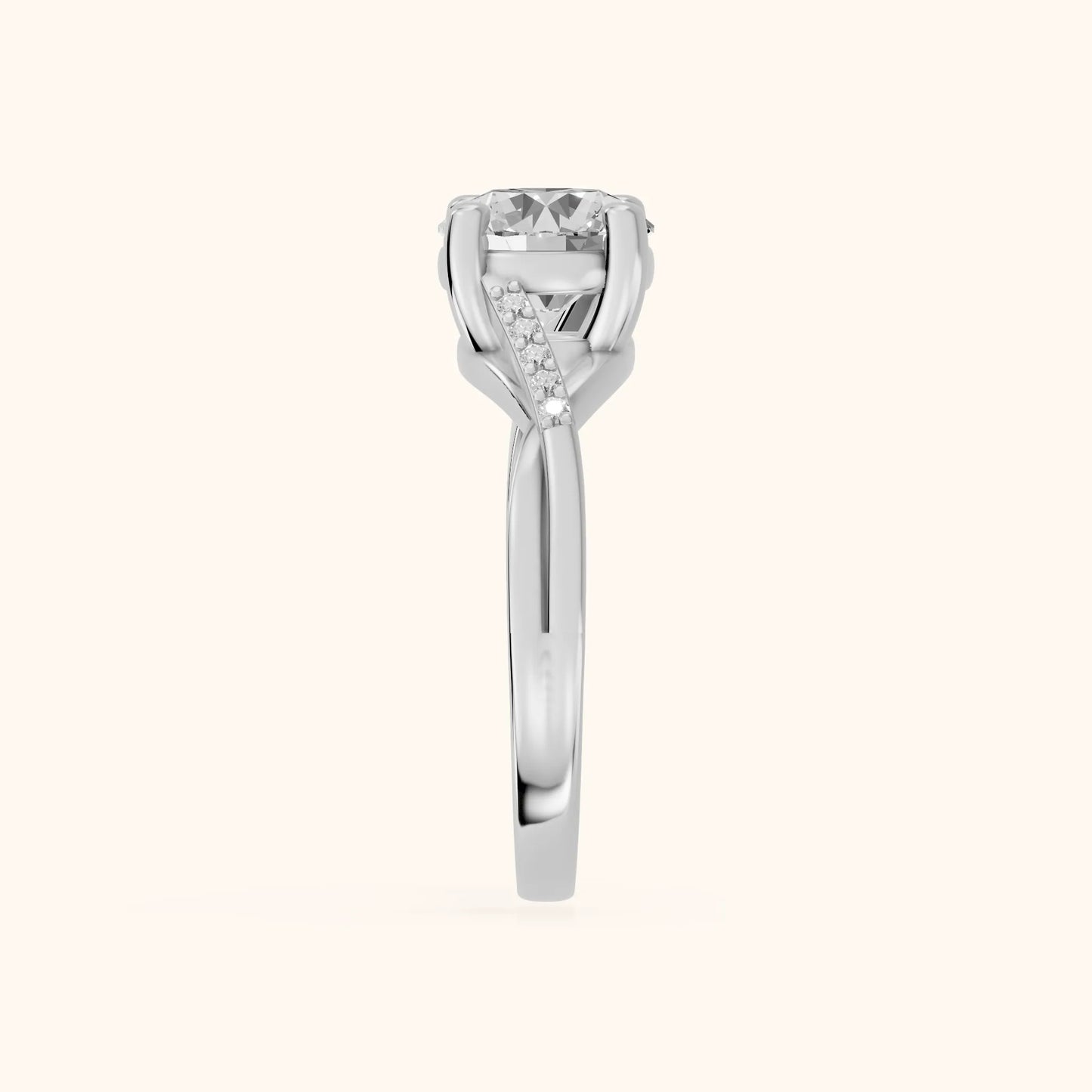 Veronica Twist Side Stone Round Diamond Engagement Ring in Platinum - SideView