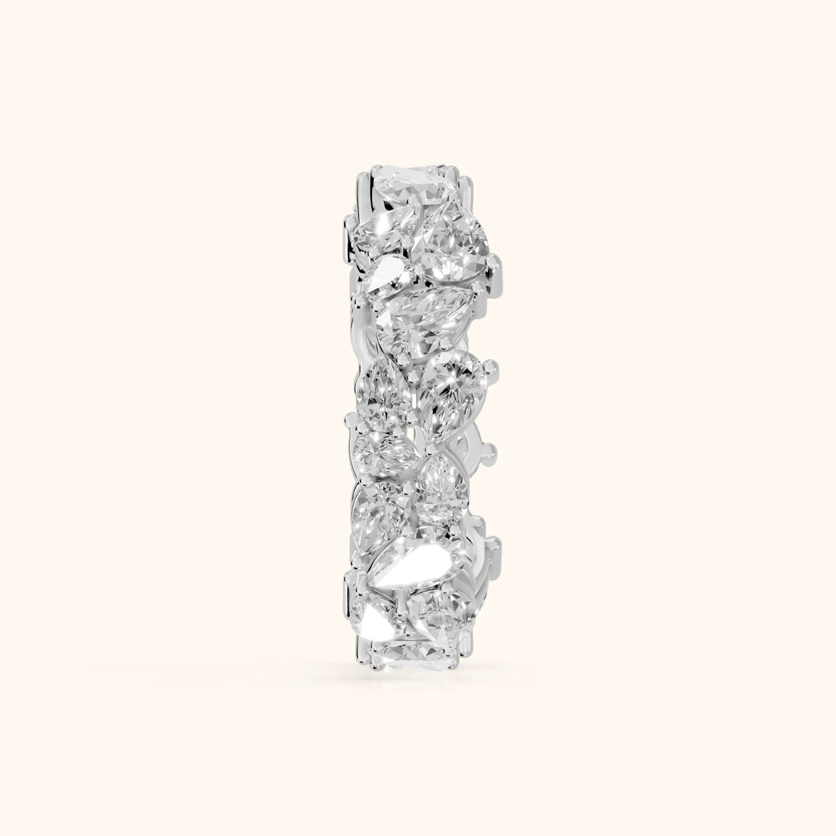 Fleur Shared Prong Pear Diamond Eternity Band in Silver - SideView