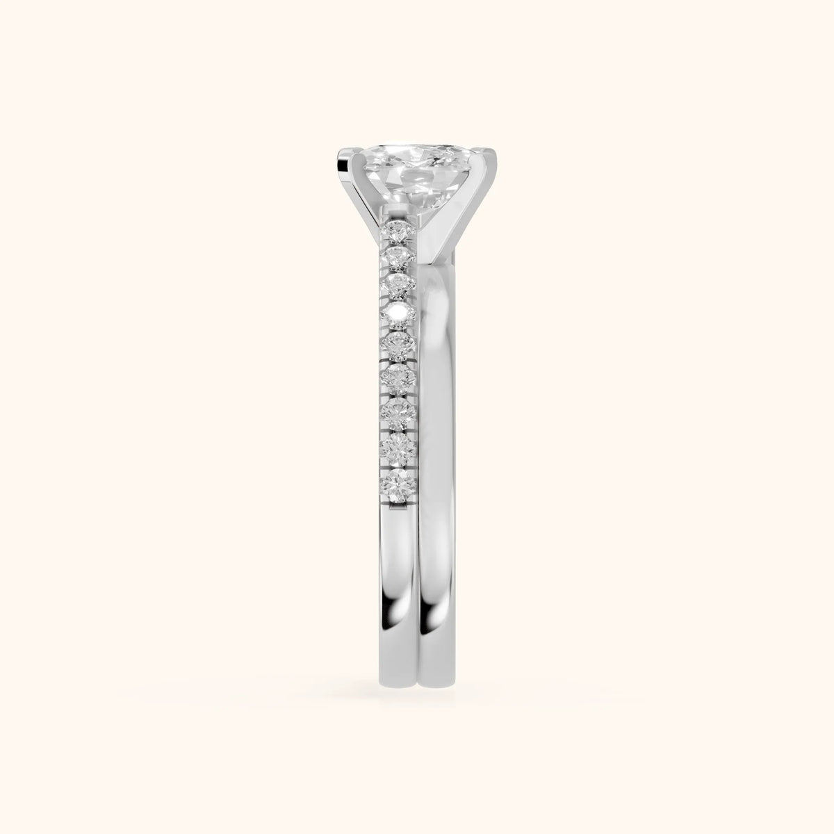 Edith Criss Cross Pavé Cushion Diamond Engagement Ring in White Gold - SideView.webp